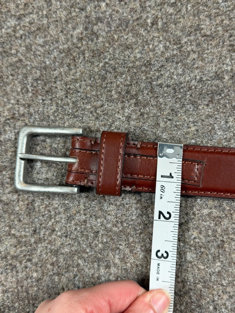 Stone Mountain Brown Genuine Leather Belt Men’s M 34-36 Silver Square Buckle